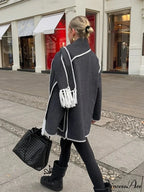 Fringes Scarf Neck Woolen Mix Coat