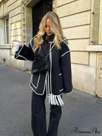 Fringes Scarf Neck Woolen Mix Coat