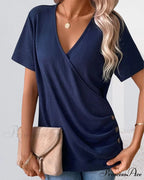 Front Cross Button Neck V T-Shirt