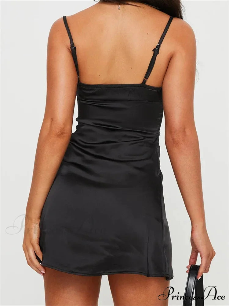 Front Tie up Ruched Sleeveless Spaghetti Strap Mini Dress