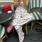 Fruit Pattern Strapless Tube Top Open Back Crop Top Pants Two Pieces Set