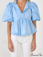 Full Sleeve Frill Trim V-neck Top