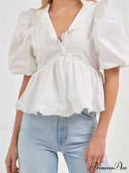 Full Sleeve Frill Trim V-neck Top