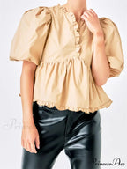 Full Sleeve Frill Trim V-neck Top
