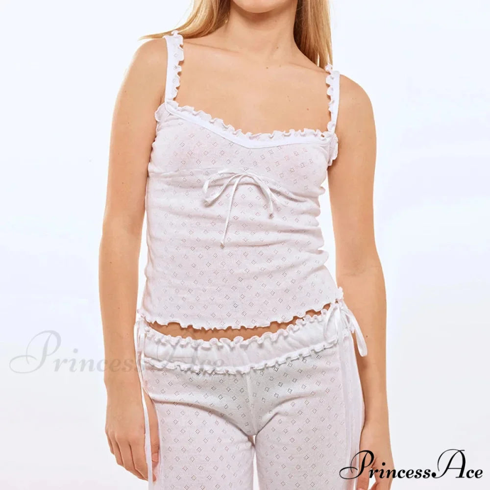 Fungal Eyelet Sleeveless Camisole Wide Leg Trousers Two Pieces Set