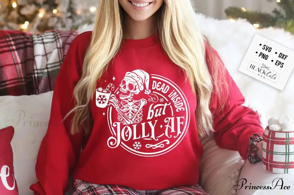 Funny Dead Inside Jolly Slogan Hot Vintage Skull Female Christmas Hoodie