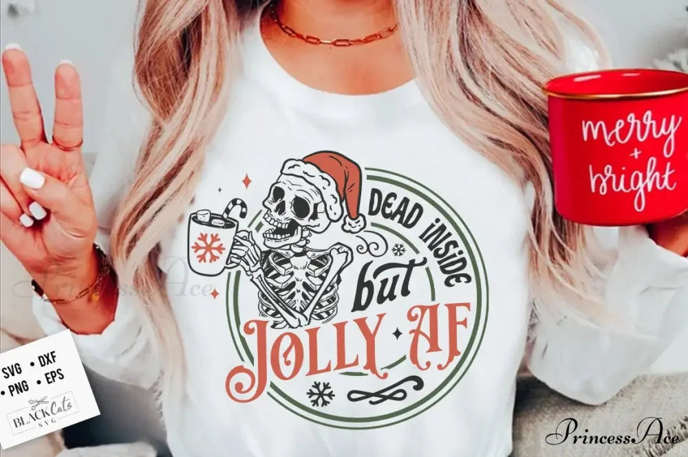 Funny Dead Inside Jolly Slogan Hot Vintage Skull Female Christmas Hoodie