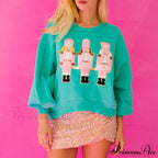 Funny Imcute Sequin Nutcracker Graphic Long Sleeve Christmas Hoodie