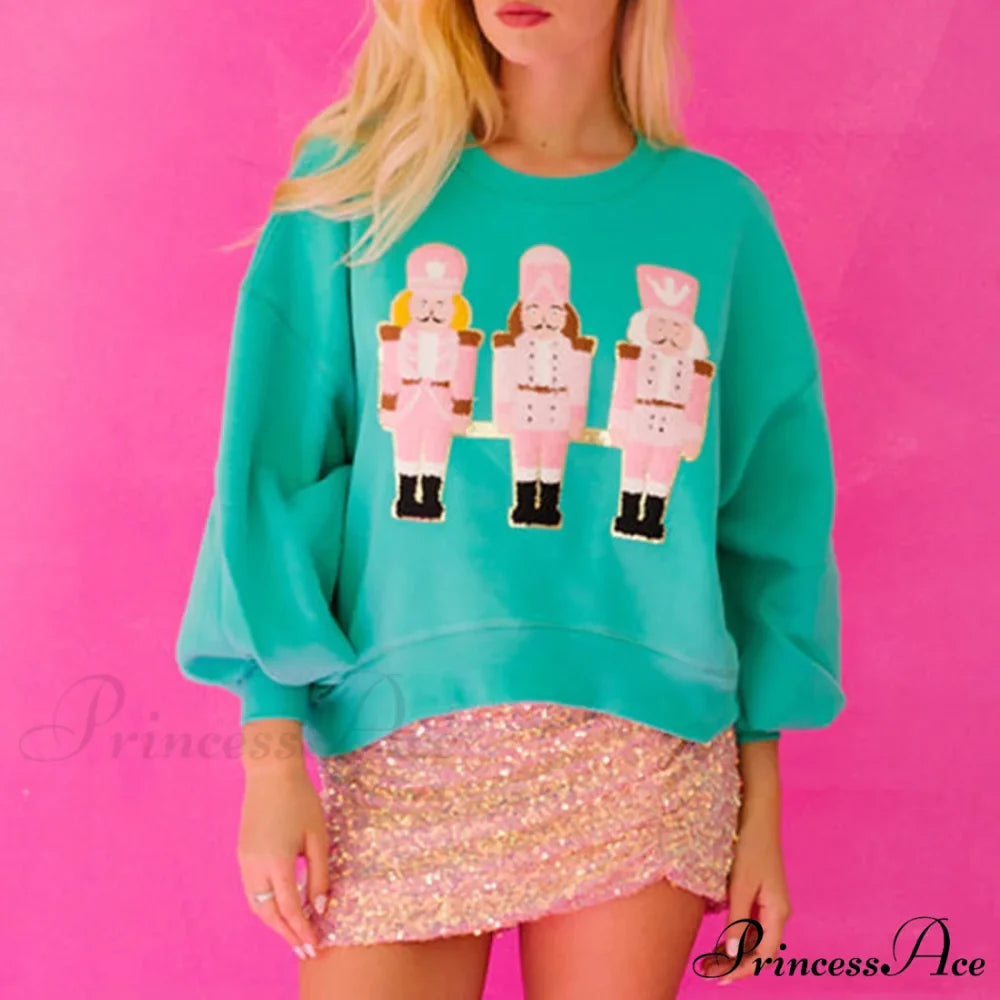 Funny Imcute Sequin Nutcracker Graphic Long Sleeve Christmas Hoodie