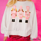 Funny Imcute Sequin Nutcracker Graphic Long Sleeve Christmas Hoodie
