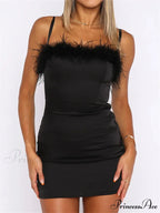 Fur Feather Patchwork Sexy Sexy Sleeveless Strap Low Mini Dress