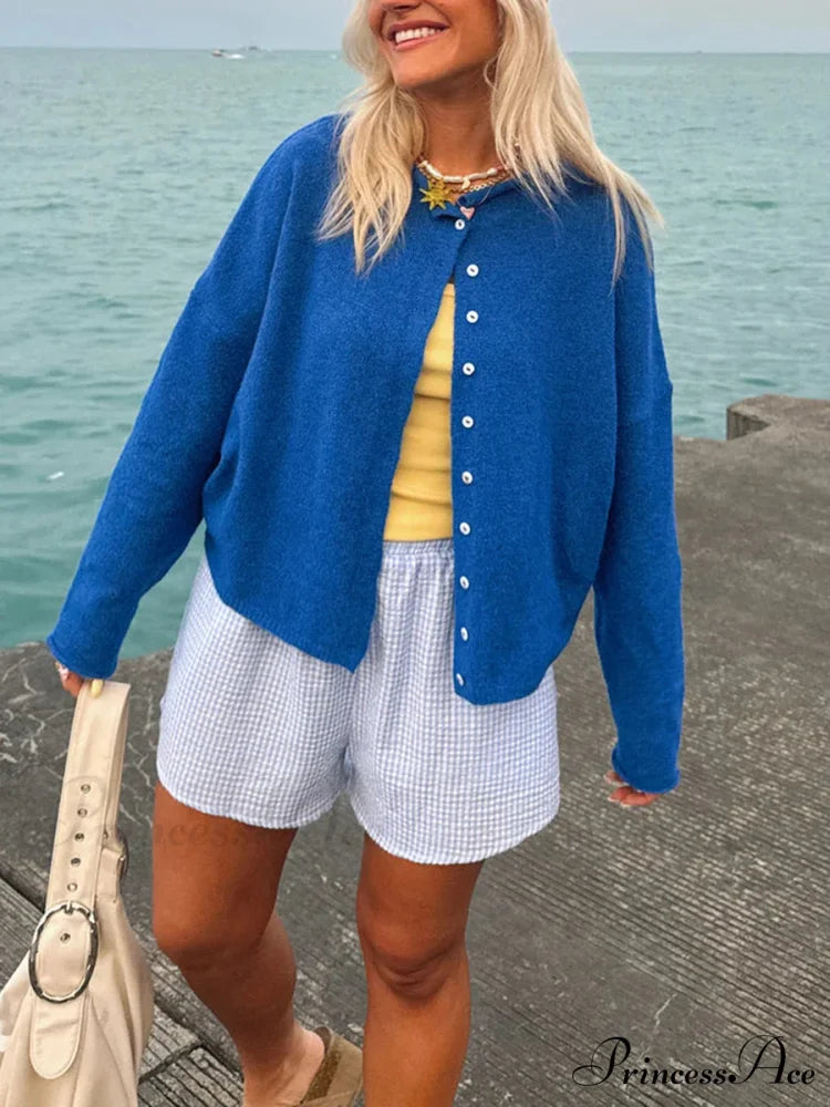 Furry Button-Front Extended Sleeve Knit Cardigan