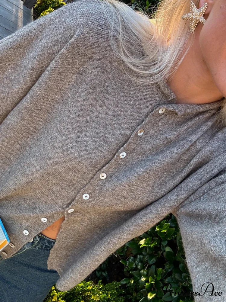 Furry Button-Front Extended Sleeve Knit Cardigan