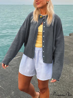 Furry Button-Front Extended Sleeve Knit Cardigan