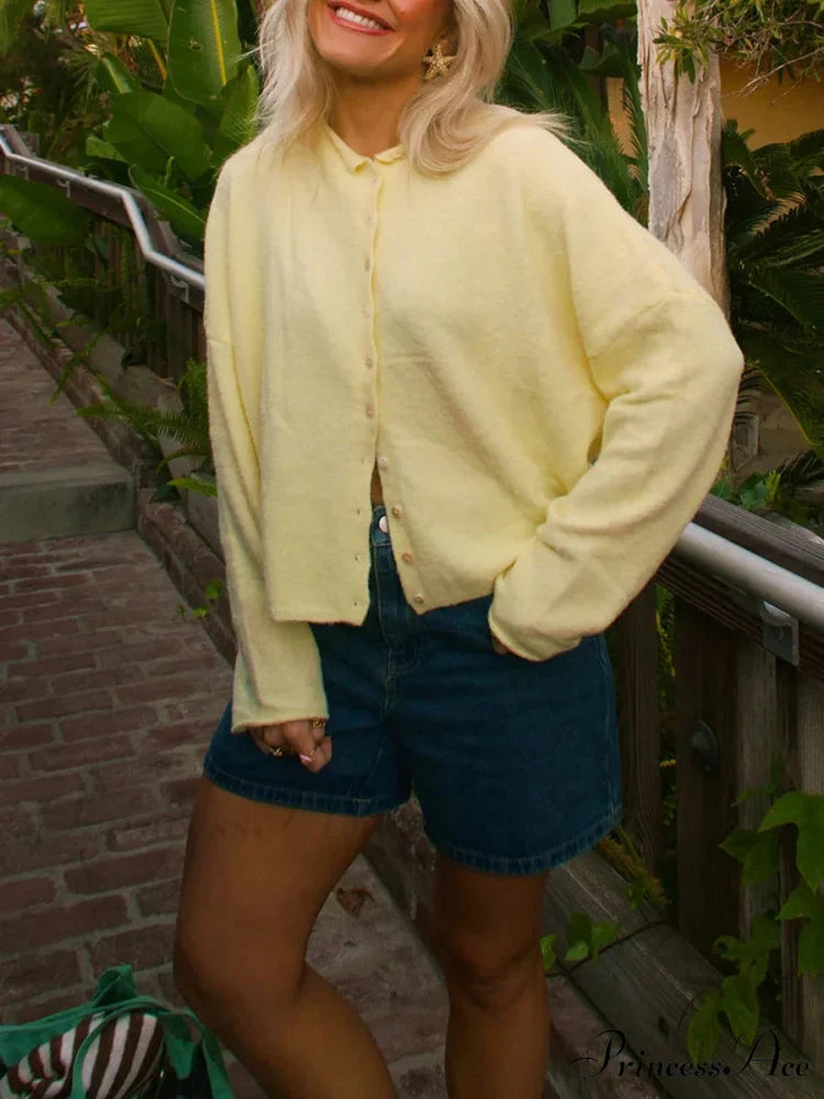 Furry Button-Front Extended Sleeve Knit Cardigan