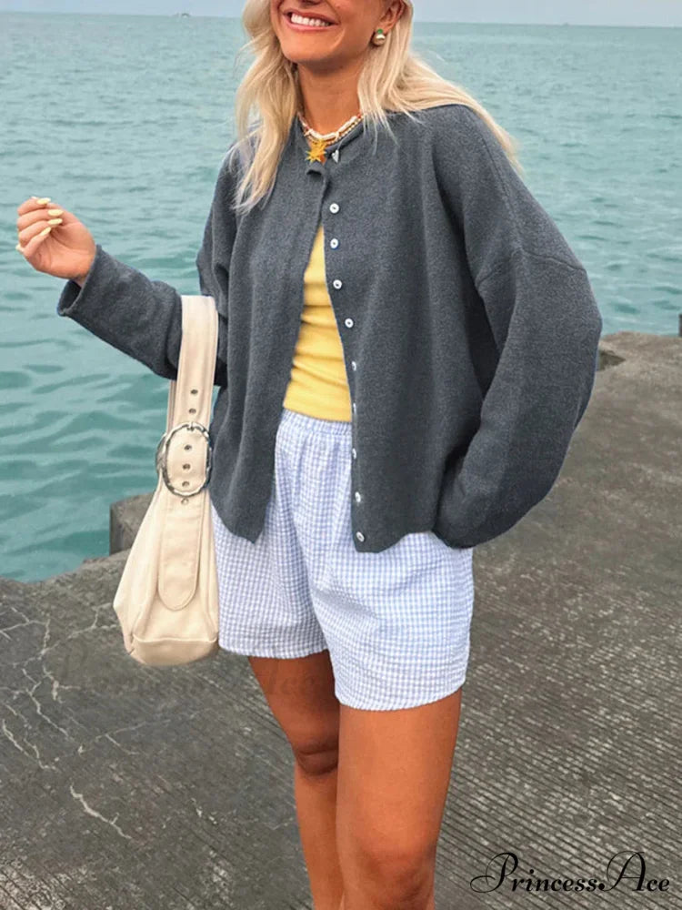 Furry Button-Front Extended Sleeve Knit Cardigan