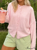 Furry Button-Front Extended Sleeve Knit Cardigan