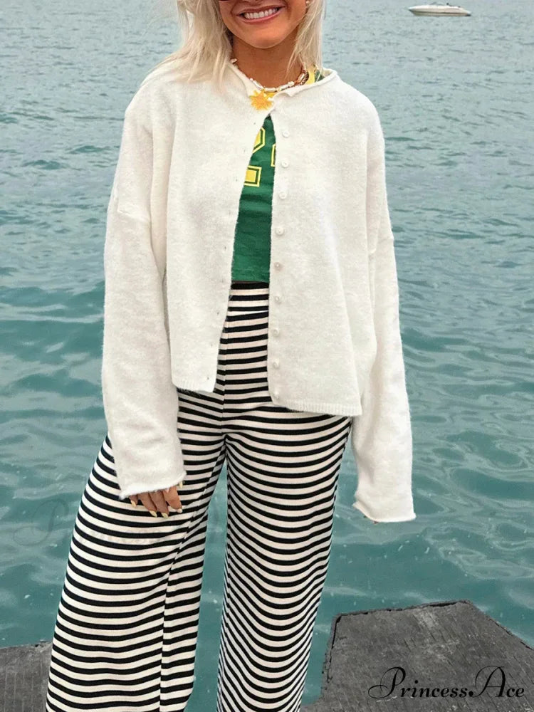 Furry Button-Front Extended Sleeve Knit Cardigan