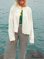 Furry Button-Front Extended Sleeve Knit Cardigan