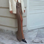 Gathered Divided Flower Ornamentation Long Skirt