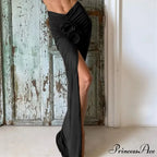 Gathered Divided Flower Ornamentation Long Skirt