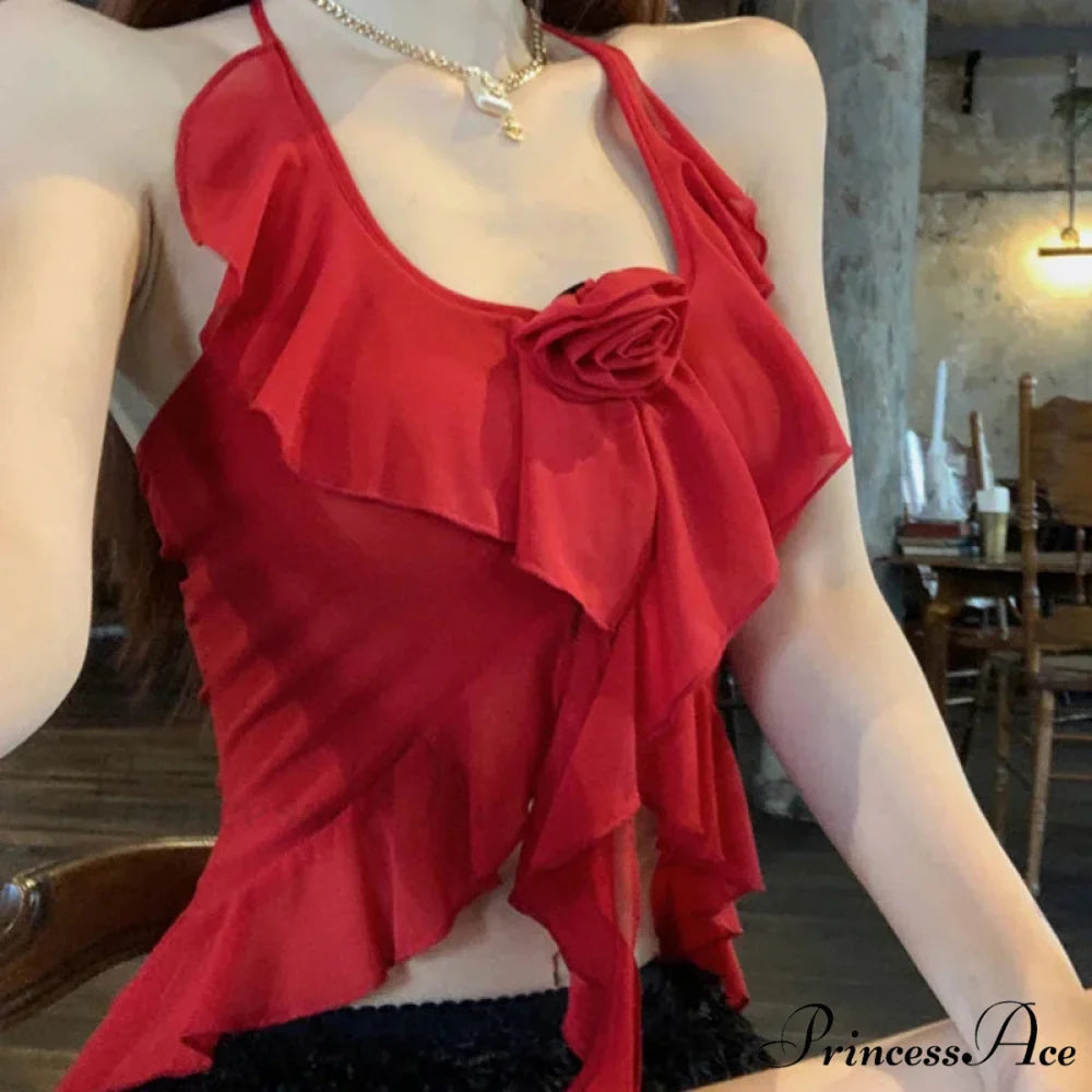 Gathered Frilled Halter Crop Top