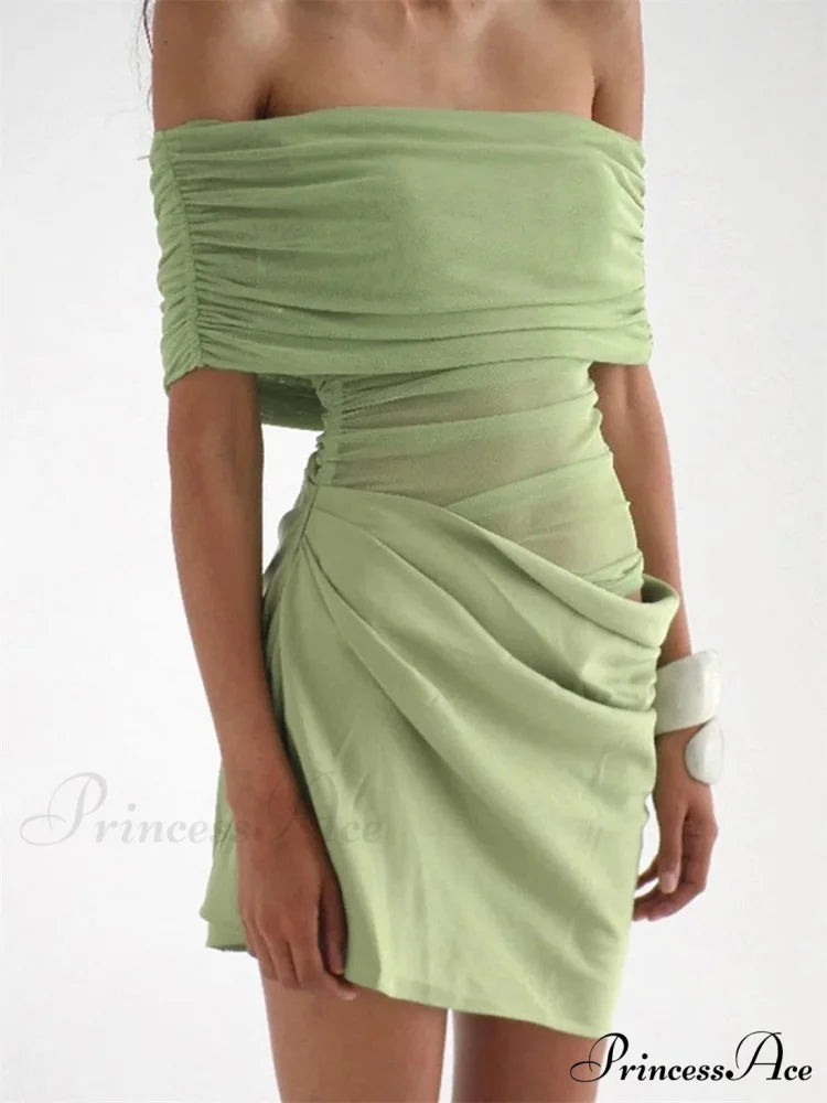 Gathered Net Celebration Mini Dress