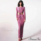 Gathered Sparkling Waist Cutout Prom Dress