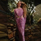 Gathered Sparkling Waist Cutout Prom Dress