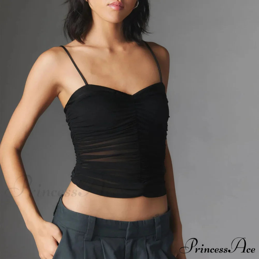 Gathered Thin Strap Crop Top