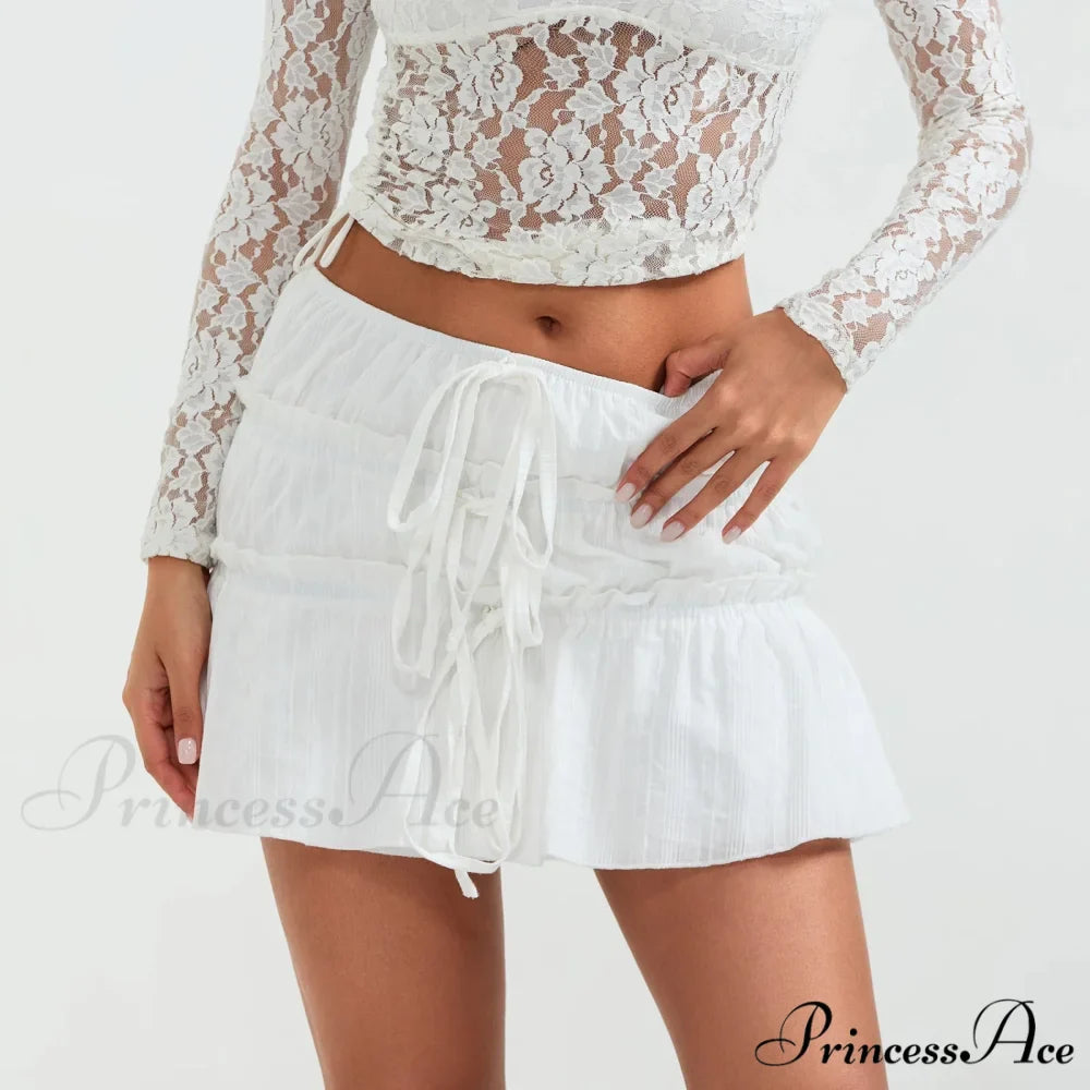 Gathered Tie-Up Front A-Line Skirt