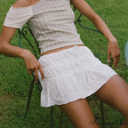 Gathered Tie-Up Front A-Line Skirt