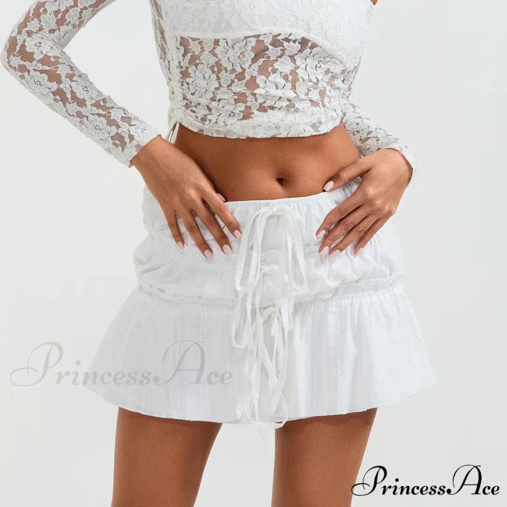 Gathered Tie-Up Front A-Line Skirt