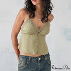 Gathered V-Neck Solid Crop Top