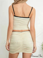 Gathered Warm Weather Ensembles Sleeveless Band Crop Camis Tops with Mini Skirts Set