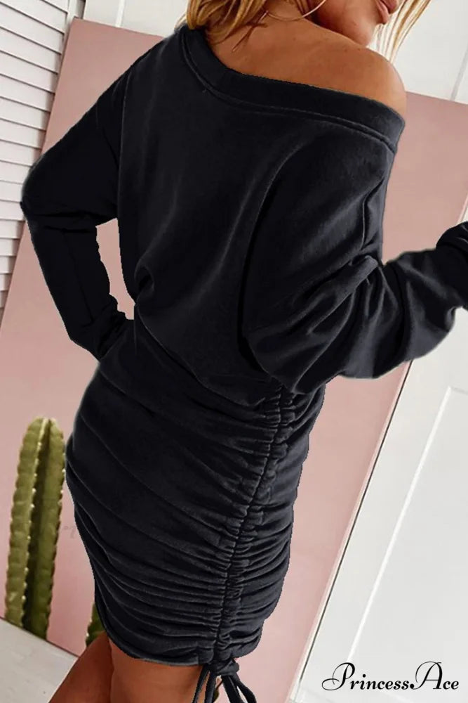 Gathering Dress with Drop Shoulder and Drawstring