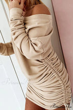 Gathering Dress with Drop Shoulder and Drawstring