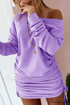 Gathering Dress with Drop Shoulder and Drawstring