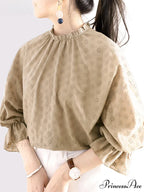 Gathering Ruching Lantern Sleeve Top Retro Top
