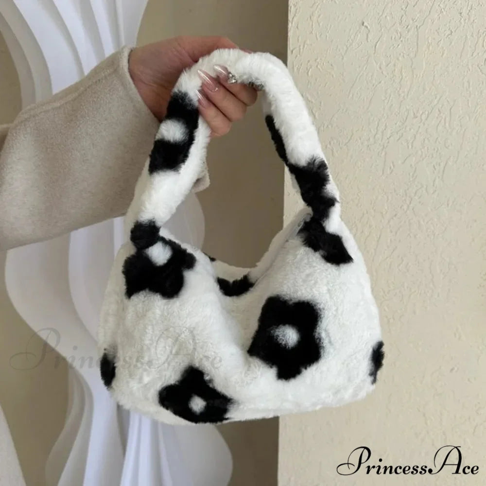 Gentle Fluffy Leopard Design Shoulder Tote Purse