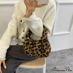 Gentle Fluffy Leopard Design Shoulder Tote Purse