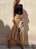 Geometric Print Elastic Charming Waist Maxi Skirt