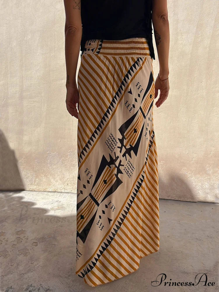 Geometric Print Elastic Charming Waist Maxi Skirt
