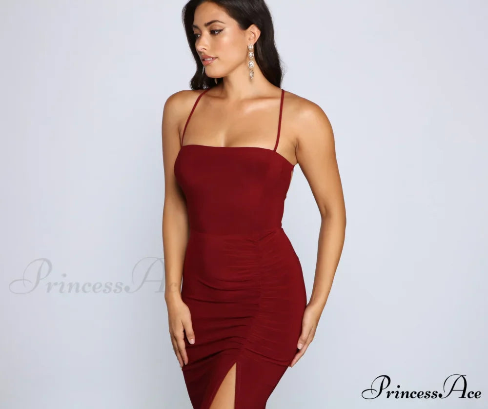 Gia Lace-Up Stylish Formal High-Slit Dress