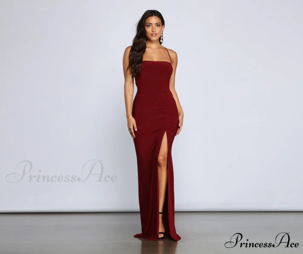 Gia Lace-Up Stylish Formal High-Slit Dress