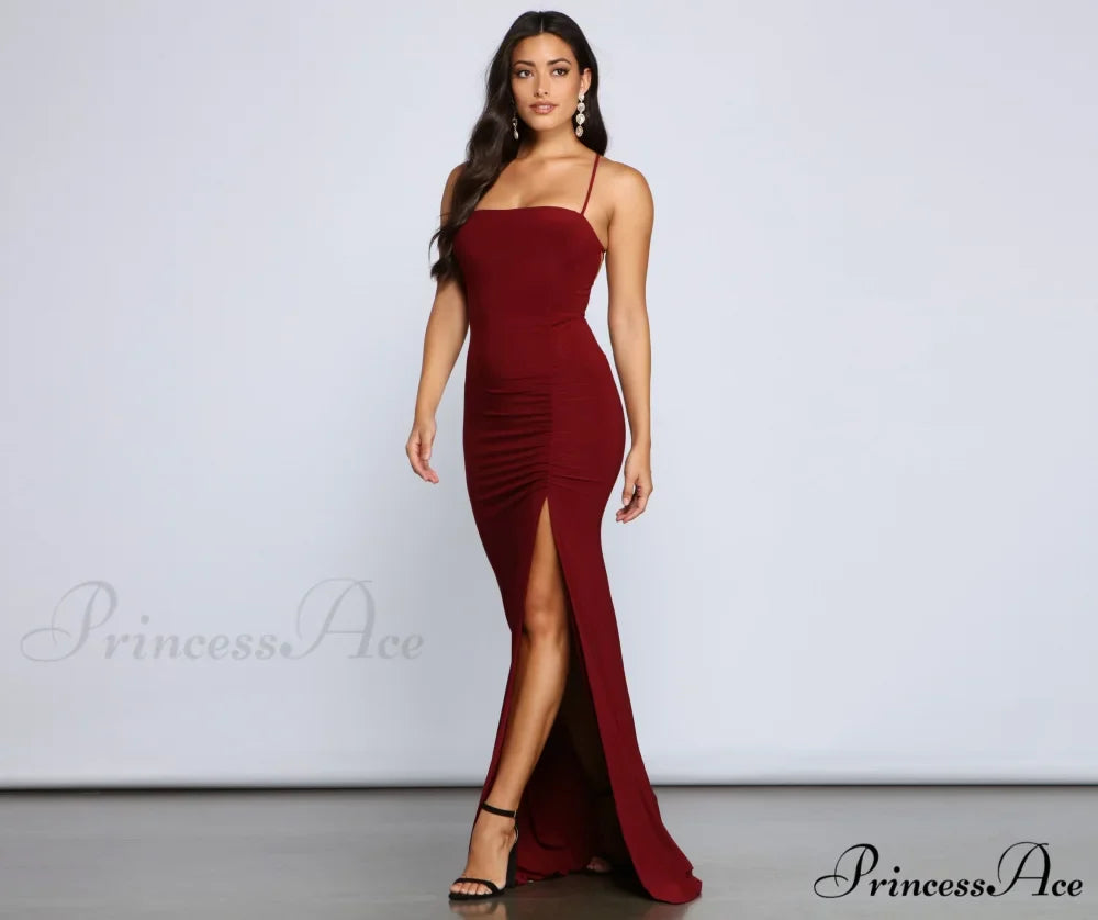 Gia Lace-Up Stylish Formal High-Slit Dress