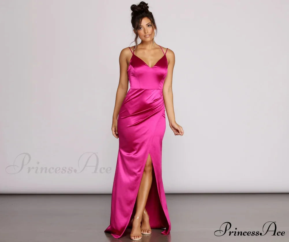 Gianna Formal High Charming Slit Satin Dress