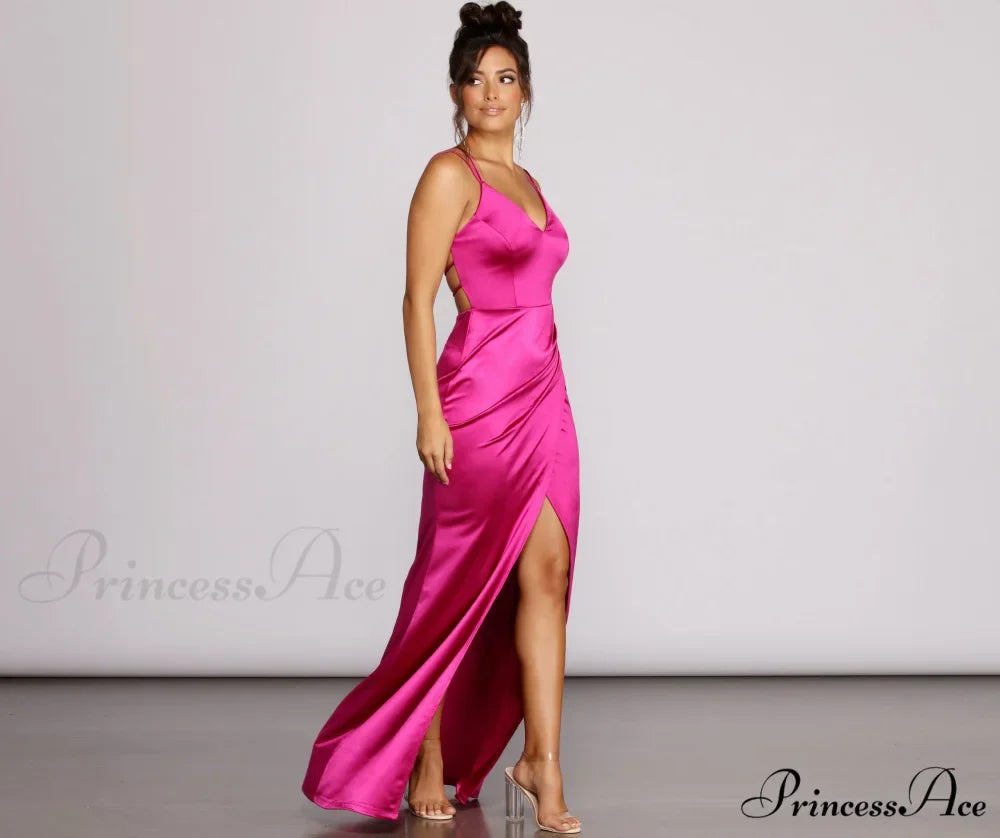 Gianna Formal High Charming Slit Satin Dress
