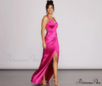 Gianna Formal High Charming Slit Satin Dress