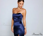 Gianna Strapless Stylish High-Slit Satin Dress